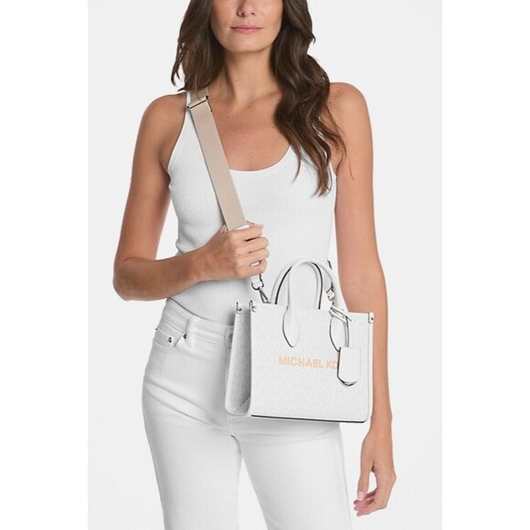 New Michael Kors Mirella Small Signature Logo Crossbody Bag Optic White - Picture 1 of 5
